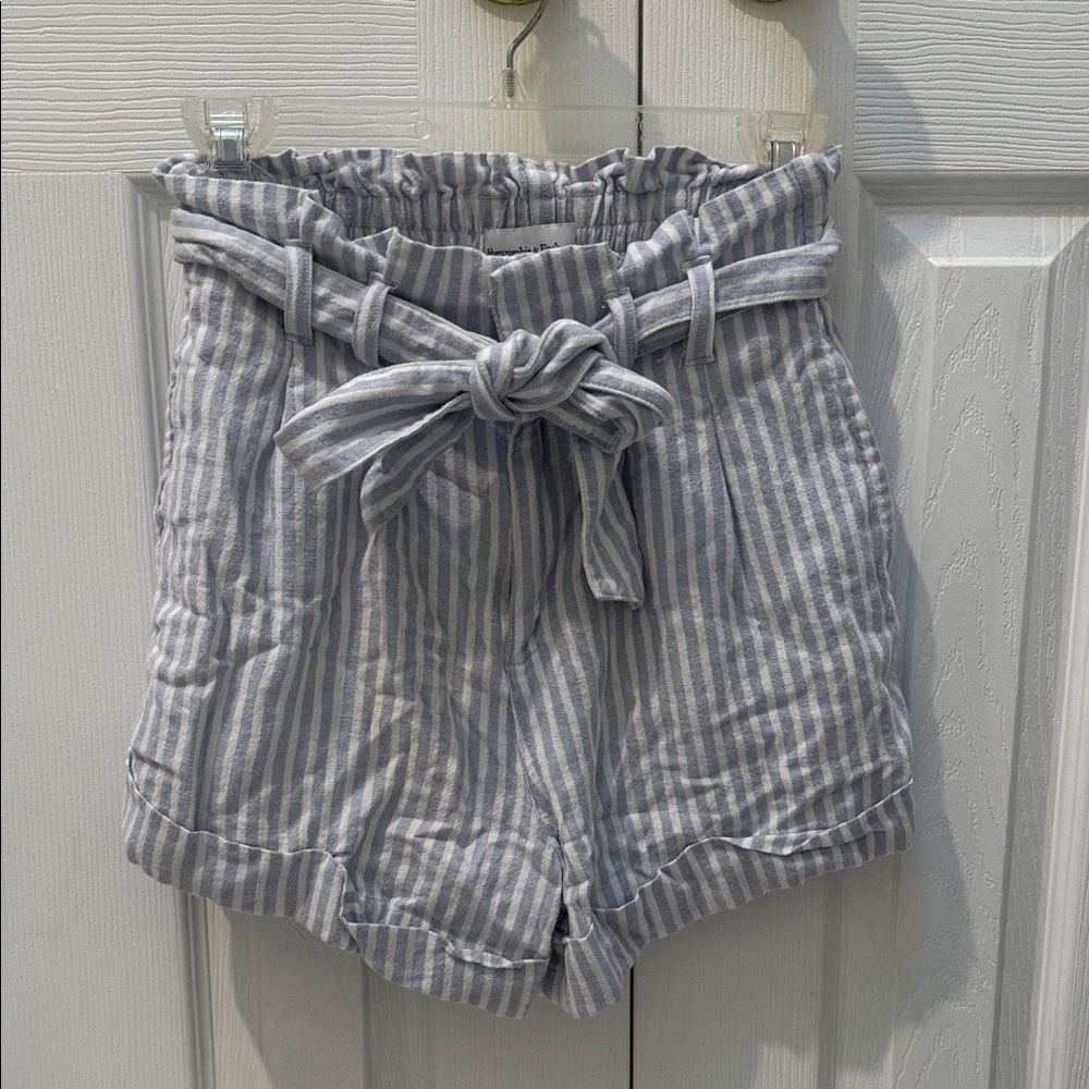 Abercrombie & Fitch Blue and White Striped Paperbag Waist Shorts